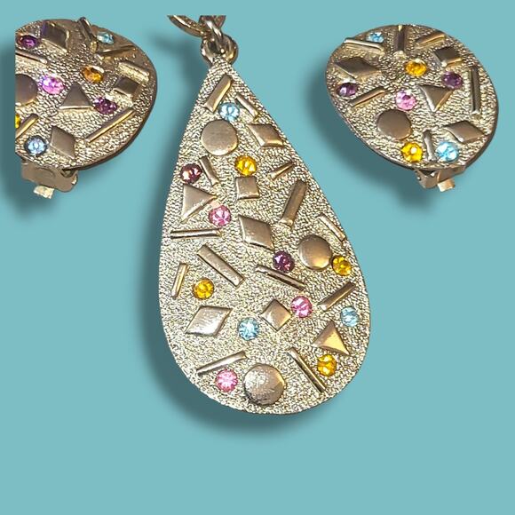 Vintage Sarah Coventry Sultana Rhinestone Earrings Teardrop Pendant Necklace Set - Picture 4 of 6
